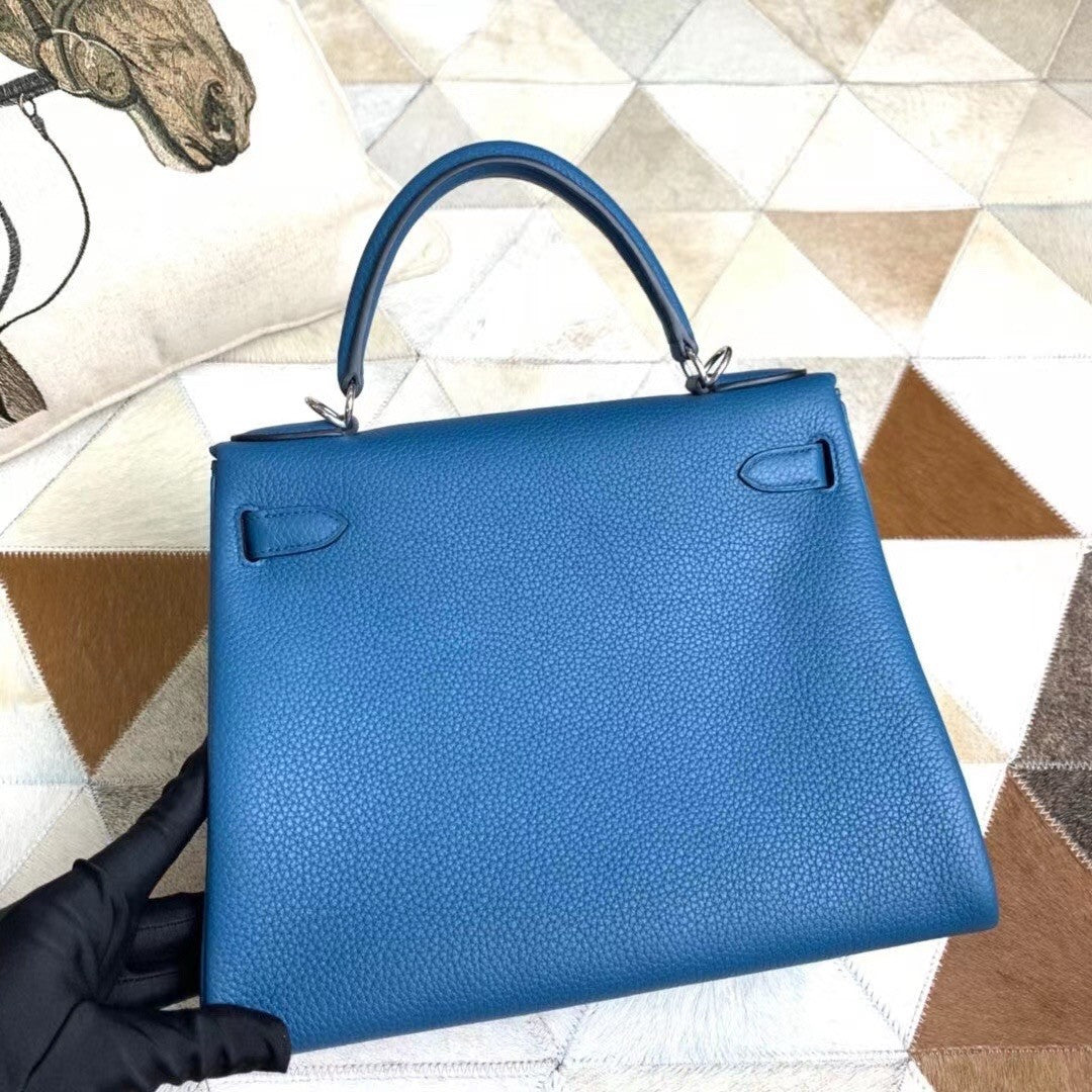 Hermès Blue Izmir Kelly 25  Togo Palladium Hardware