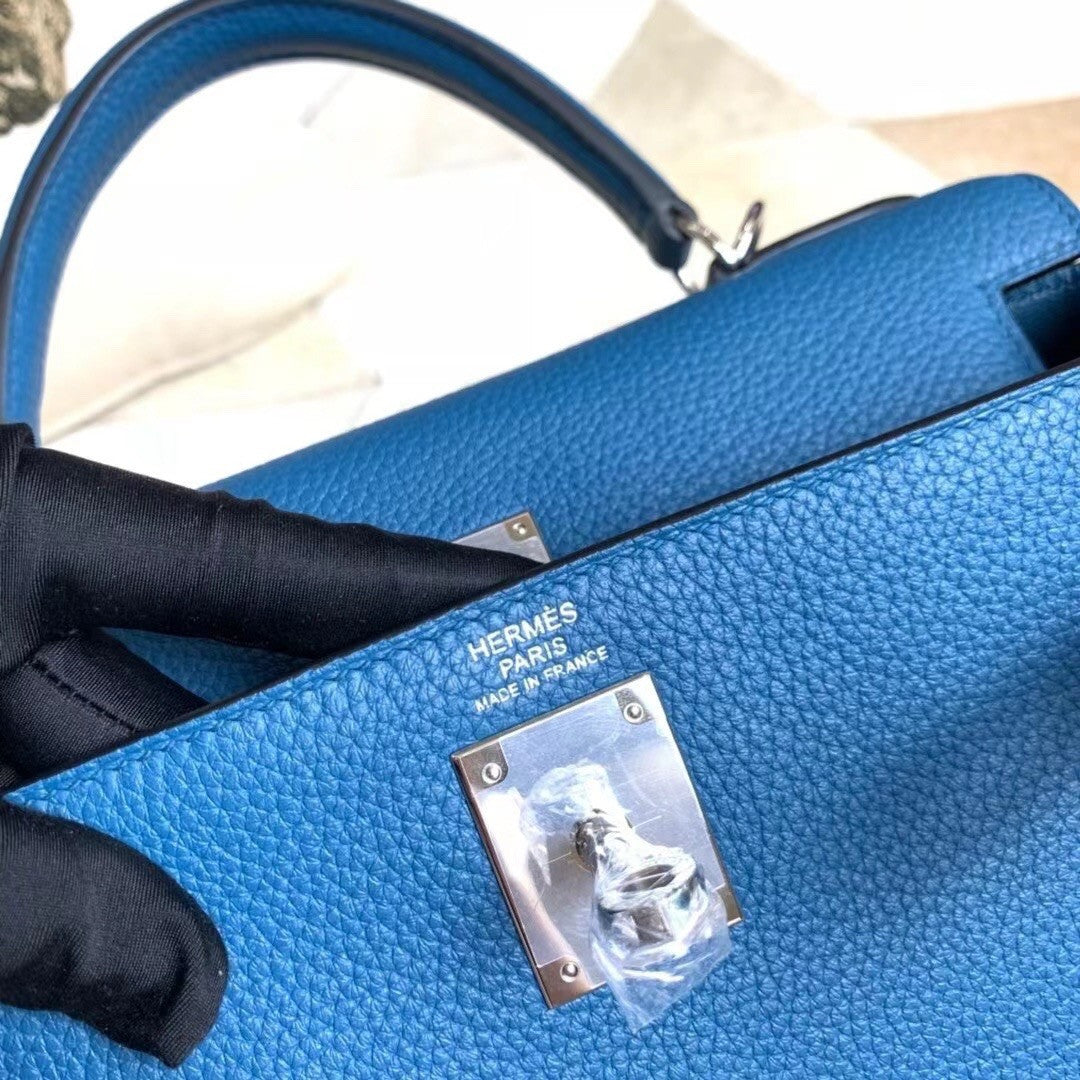 Hermès Blue Izmir Kelly 25  Togo Palladium Hardware