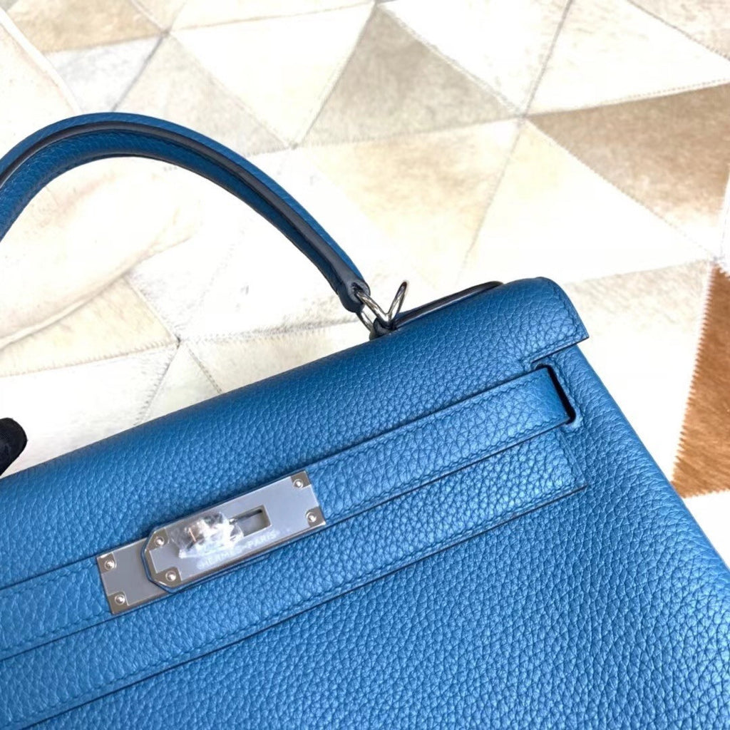 Hermès Blue Izmir Kelly 25  Togo Palladium Hardware
