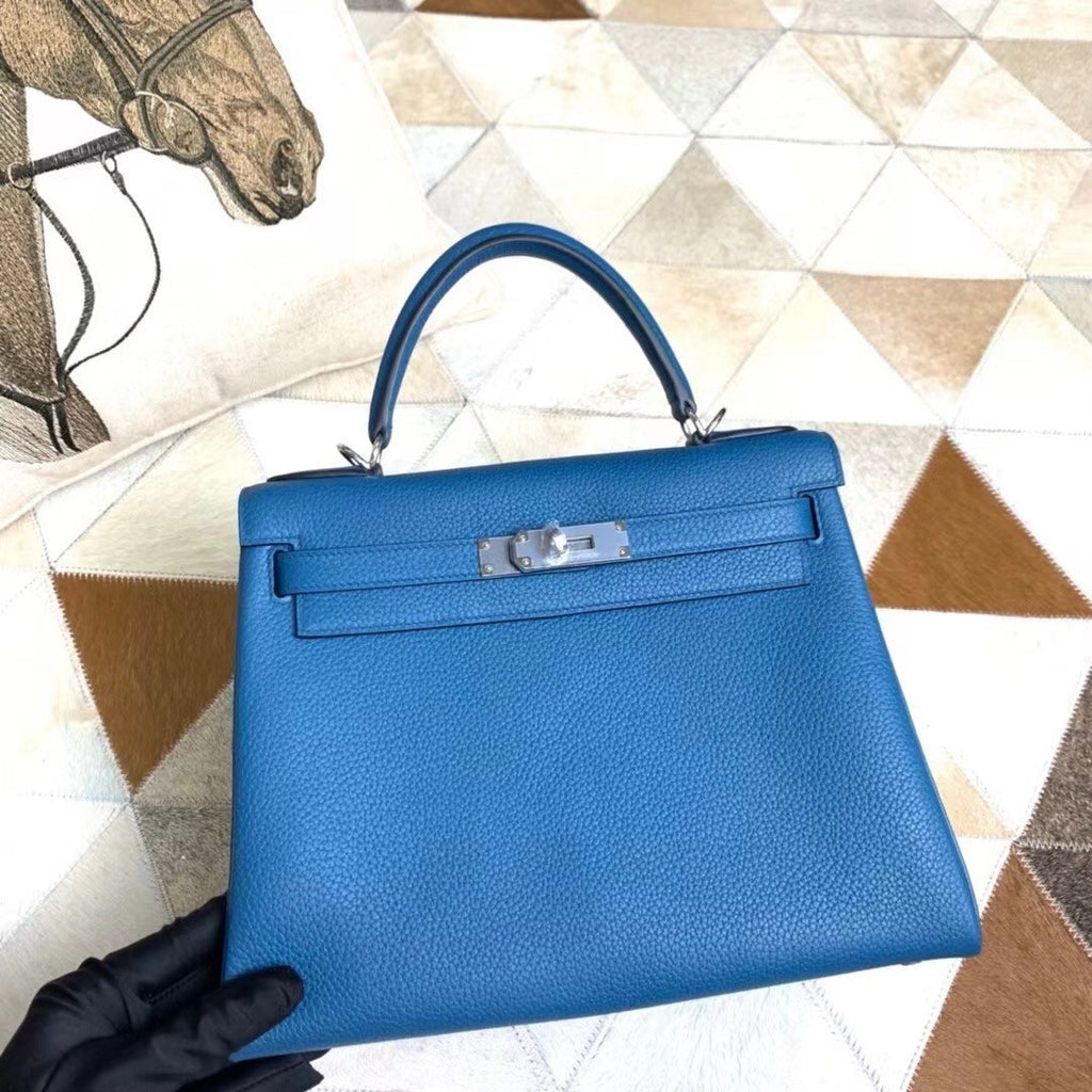 Hermès Blue Izmir Kelly 25  Togo Palladium Hardware