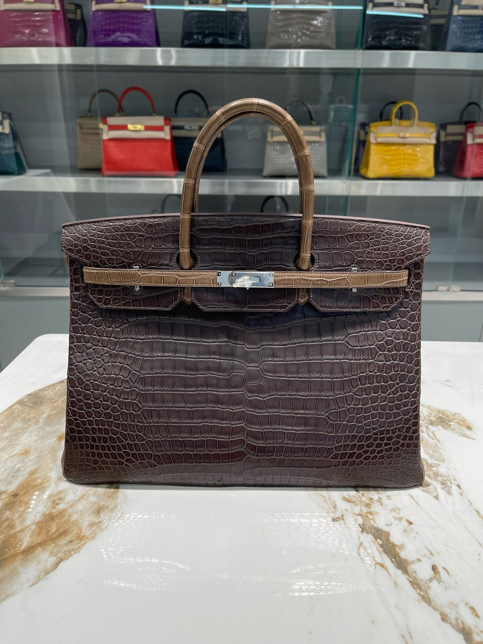 Hermes Bi-coloured Birkin 40 in Porosus  Crocodile with Palladium hardware