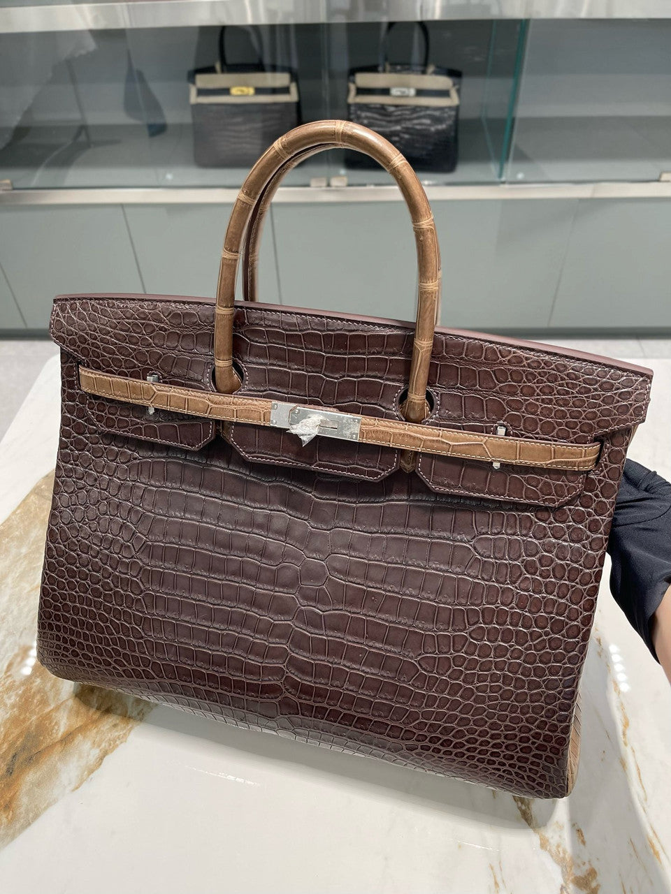 Hermes Bi-coloured Birkin 40 in Porosus  Crocodile with Palladium hardware