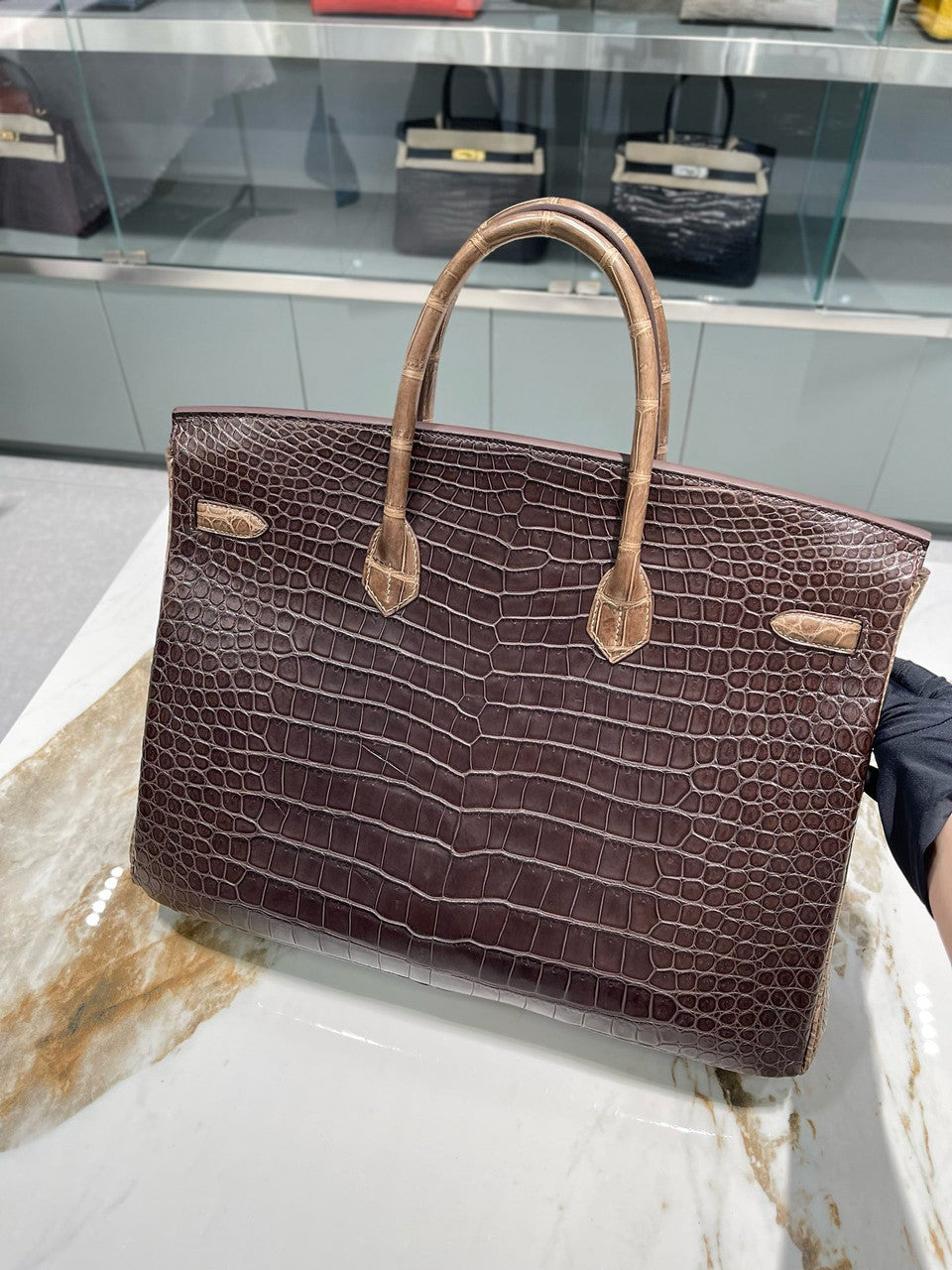 Hermes Bi-coloured Birkin 40 in Porosus  Crocodile with Palladium hardware