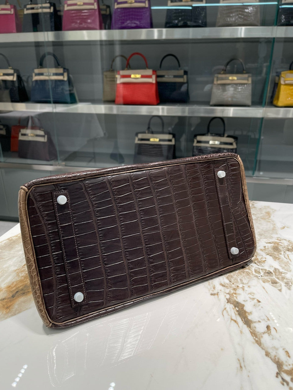 Hermes Bi-coloured Birkin 40 in Porosus  Crocodile with Palladium hardware