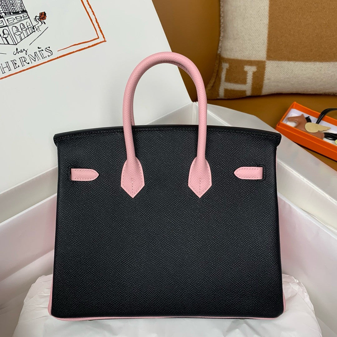 Hermes Special Order Sakura Pink/Black Birkin 25 cm Epsom Palladium Hardware