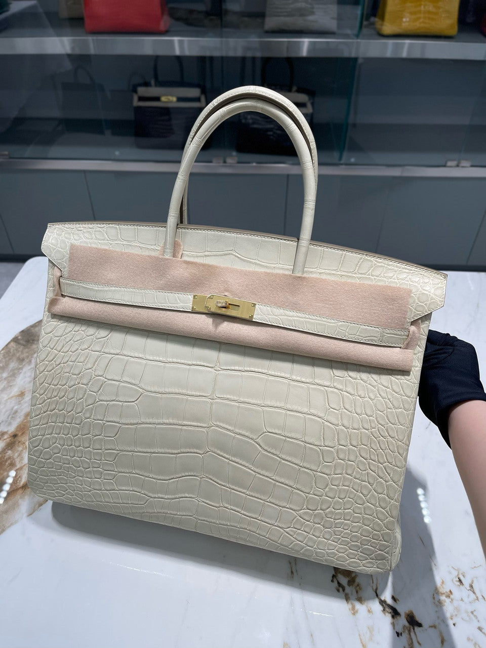 HERMÈS Craie Alligator Birkin 40 Gold Hardware