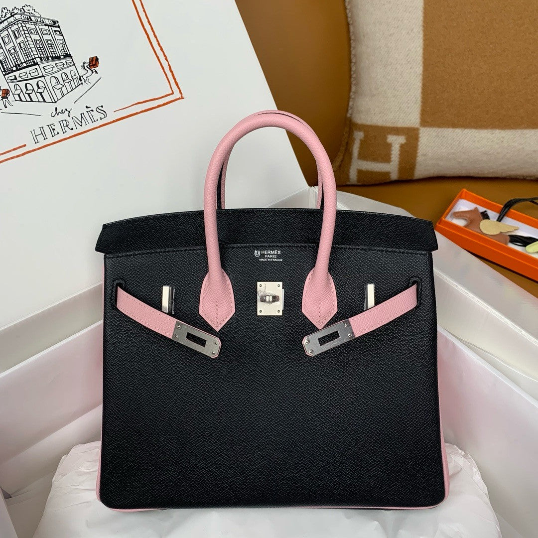 Hermes Special Order Sakura Pink/Black Birkin 25 cm Epsom Palladium Hardware