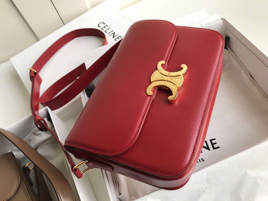 Celine MEDIUM TRIOMPHE BAG IN SHINY CALFSKIN RED
