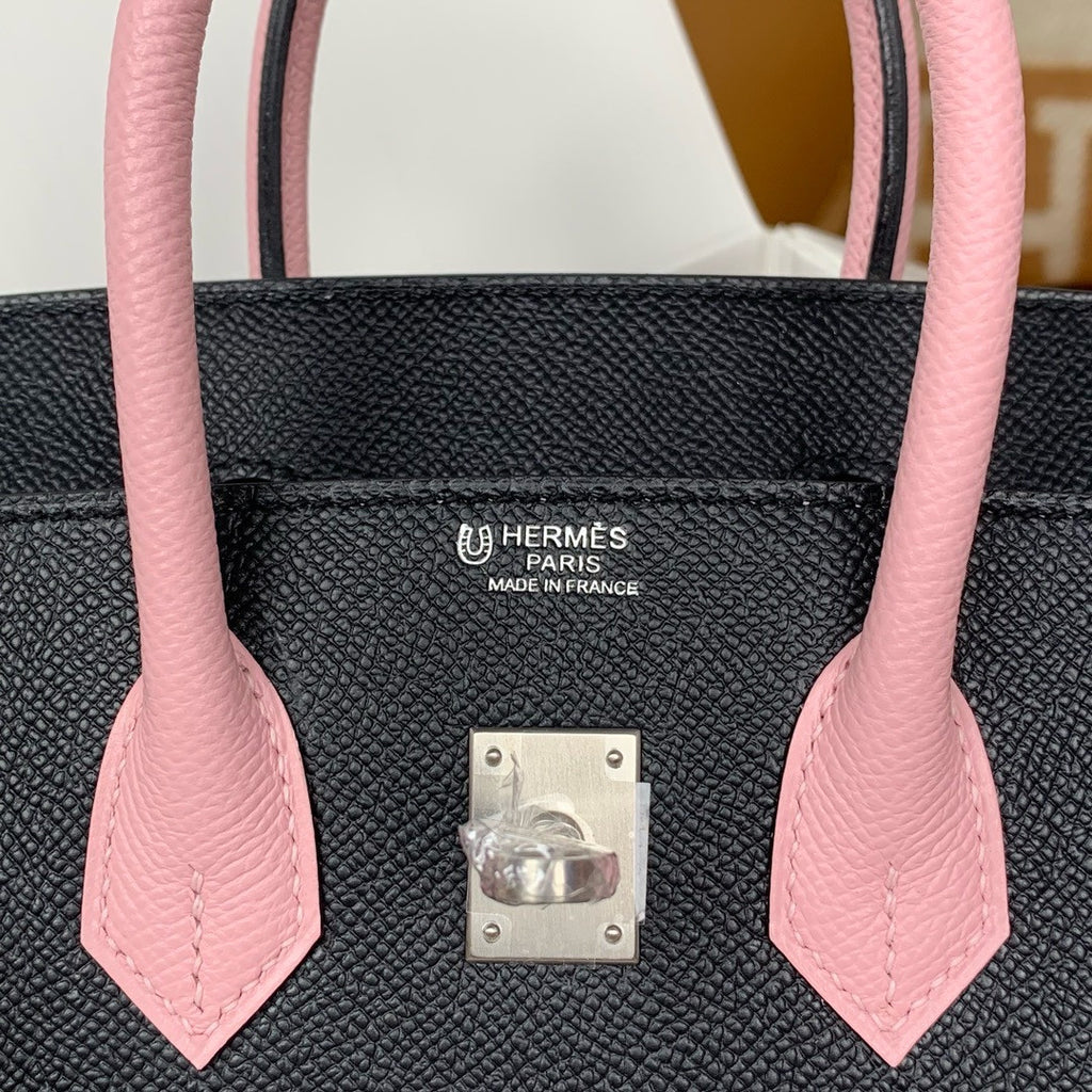 Hermes Special Order Sakura Pink/Black Birkin 25 cm Epsom Palladium Hardware