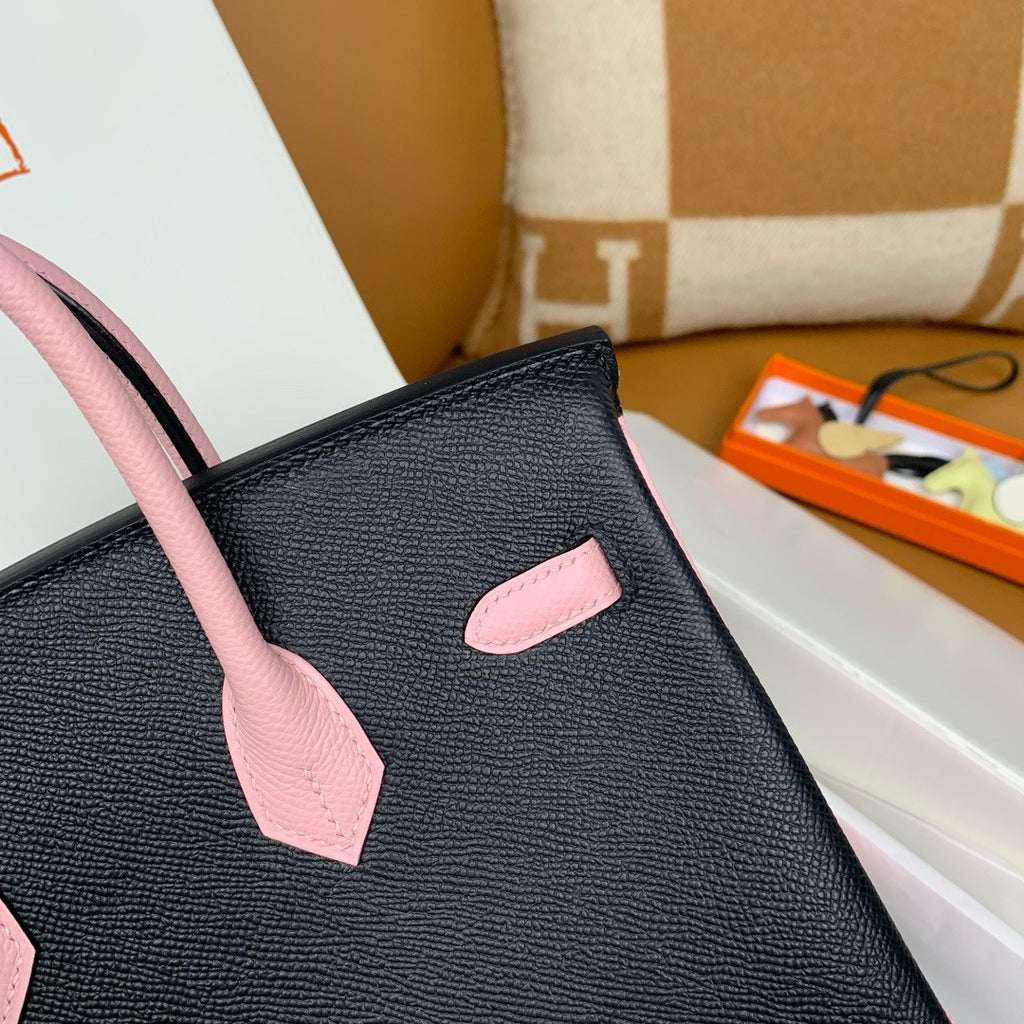 Hermes Special Order Sakura Pink/Black Birkin 25 cm Epsom Palladium Hardware