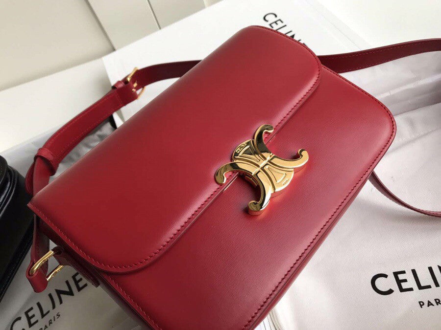 Celine MEDIUM TRIOMPHE BAG IN SHINY CALFSKIN RED