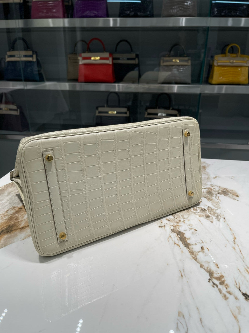HERMÈS Craie Alligator Birkin 40 Gold Hardware
