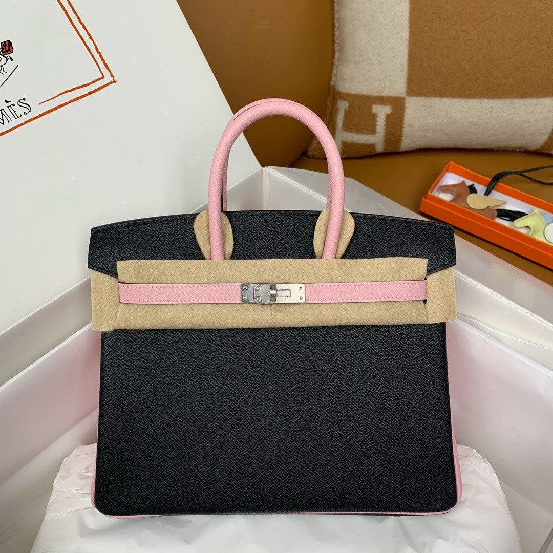 Hermes Special Order Sakura Pink/Black Birkin 25 cm Epsom Palladium Hardware