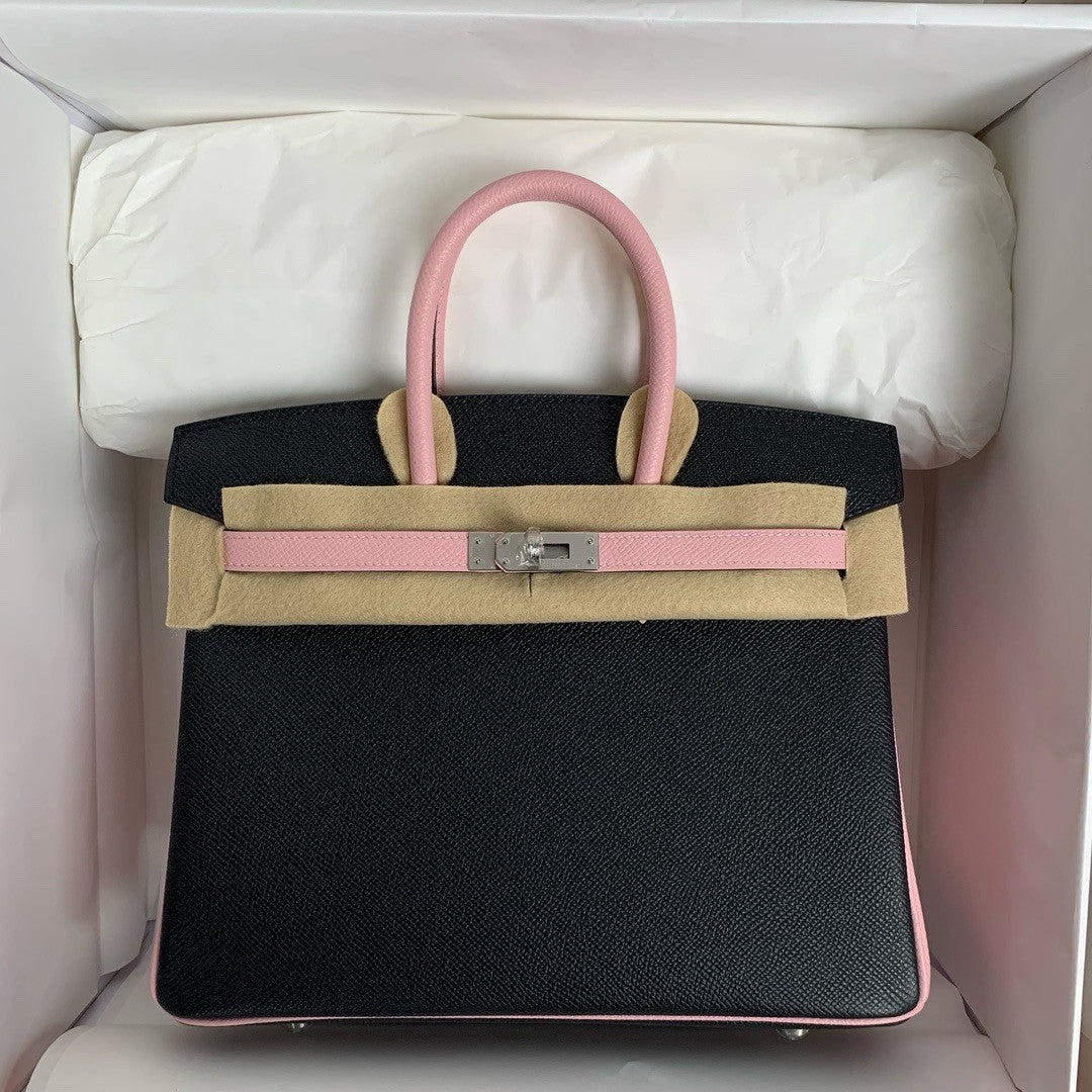 Hermes Special Order Sakura Pink/Black Birkin 25 cm Epsom Palladium Hardware