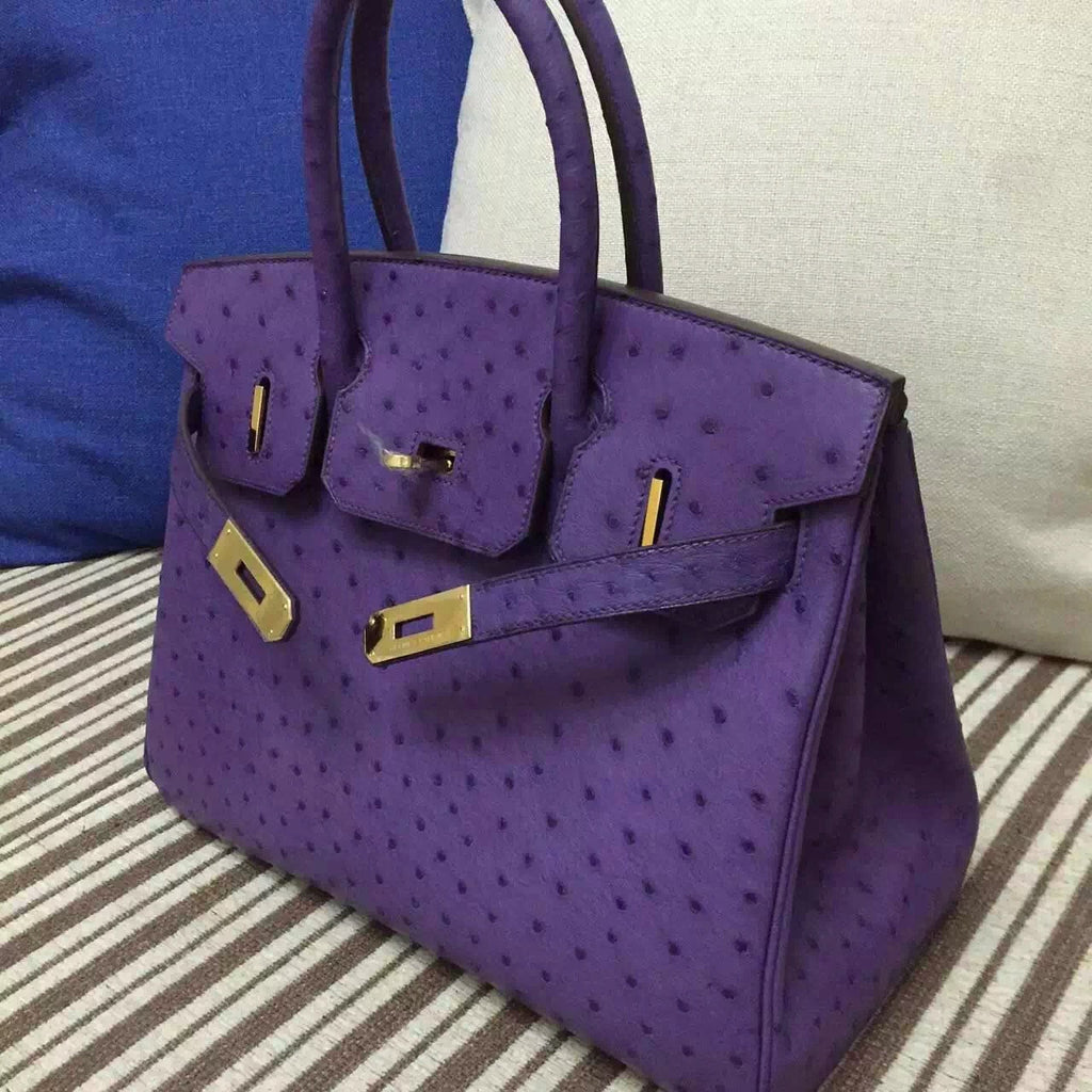 Hermes Violet Birkin 30cm KK Ostrich Leather Gold Hardware