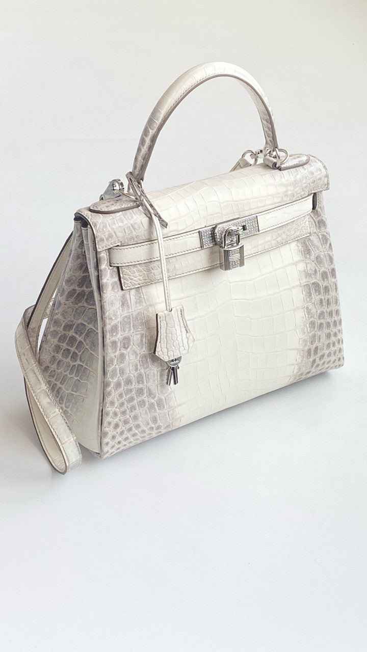 Hermes Kelly Bag 25cm Matte Himalaya Nilo Crocodile Retourne with Diamond Hardware