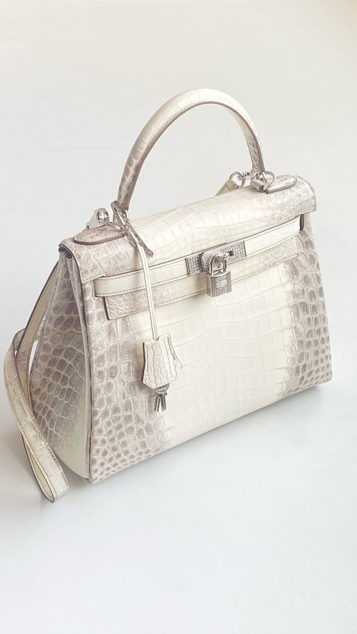 Hermes Kelly Bag 25cm Matte Himalaya Nilo Crocodile Retourne with Diamond Hardware