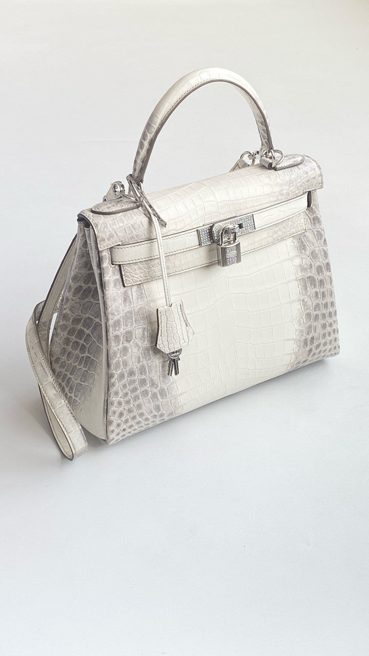 Hermes Kelly Bag 25cm Matte Himalaya Nilo Crocodile Retourne with Diamond Hardware