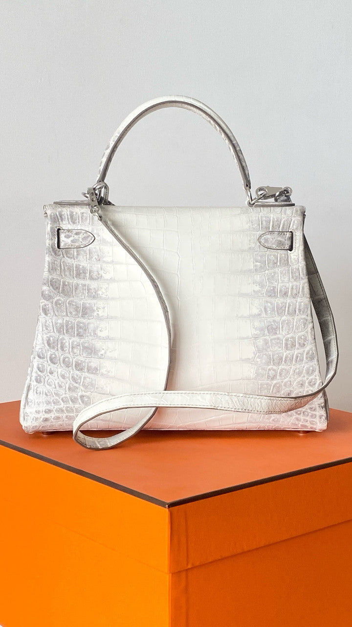 Hermes Kelly Bag 25cm Matte Himalaya Nilo Crocodile Retourne with Diamond Hardware