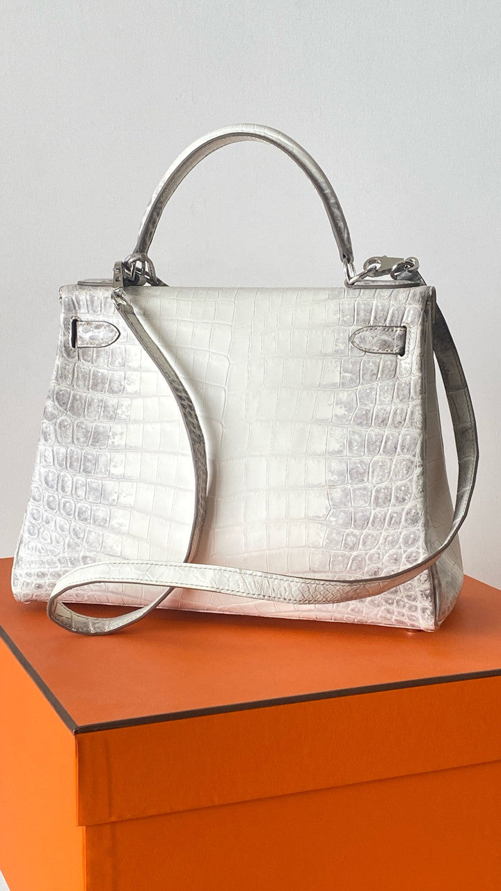 Hermes Kelly Bag 25cm Matte Himalaya Nilo Crocodile Retourne with Diamond Hardware