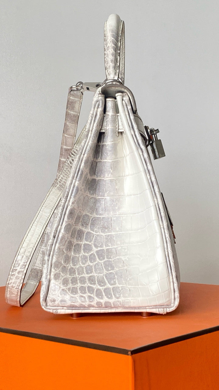 Hermes Kelly Bag 25cm Matte Himalaya Nilo Crocodile Retourne with Diamond Hardware