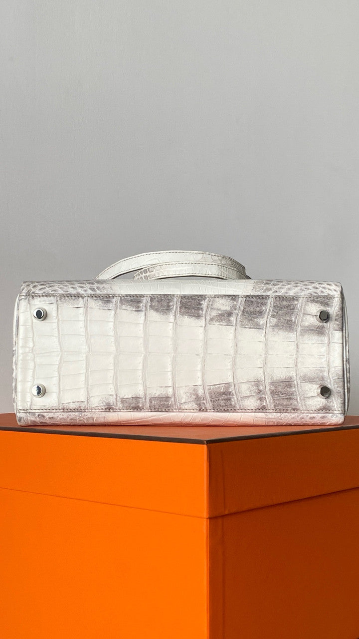 Hermes Kelly Bag 25cm Matte Himalaya Nilo Crocodile Retourne with Diamond Hardware