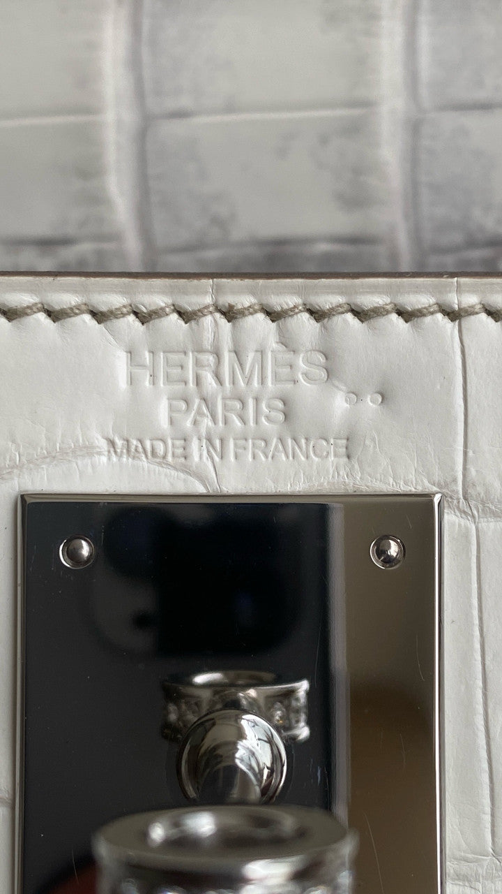 Hermes Kelly Bag 25cm Matte Himalaya Nilo Crocodile Retourne with Diamond Hardware