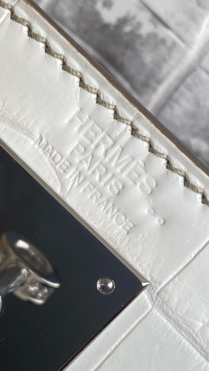 Hermes Kelly Bag 25cm Matte Himalaya Nilo Crocodile Retourne with Diamond Hardware