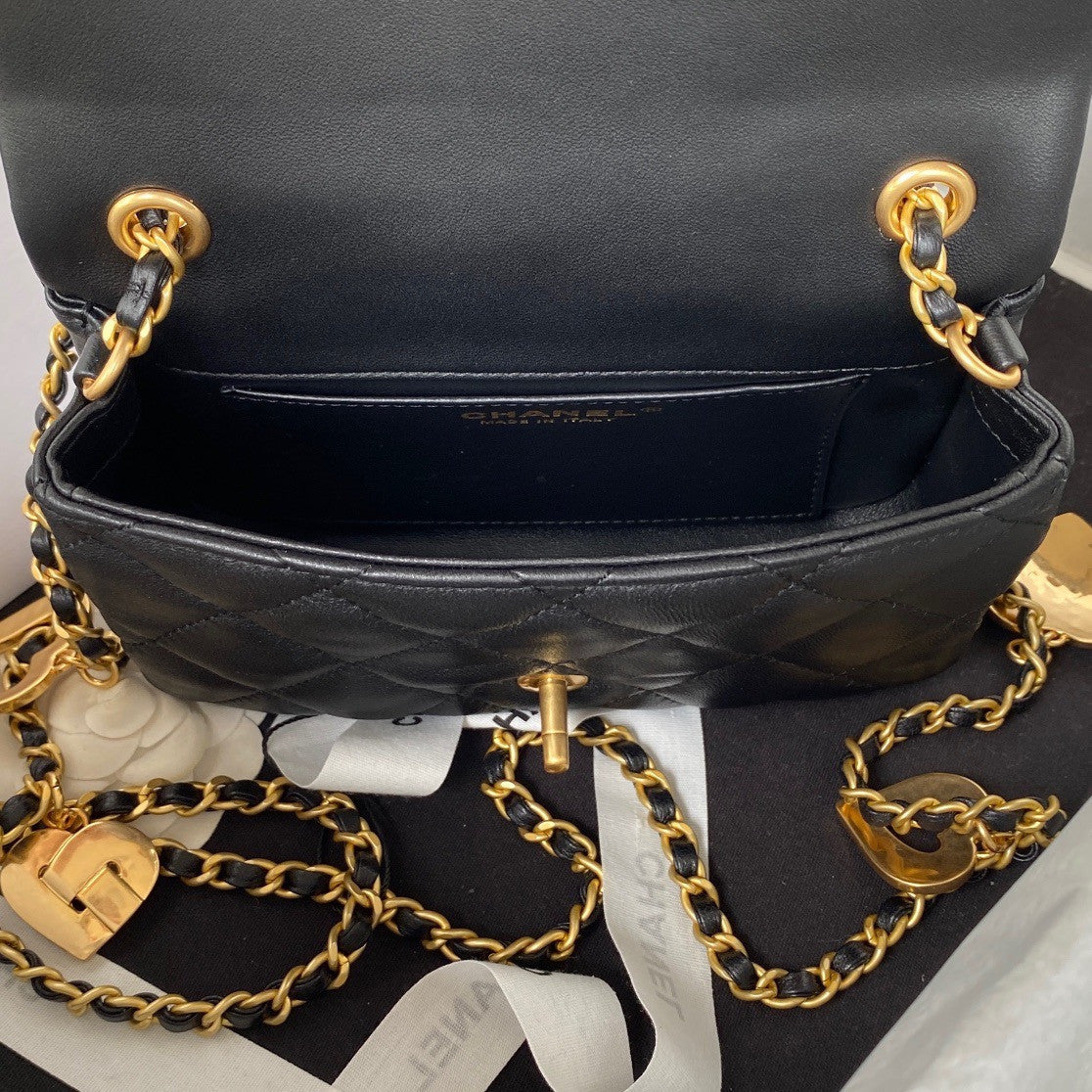 Chanel MINI FLAP BAG with Charms Black Lambskin