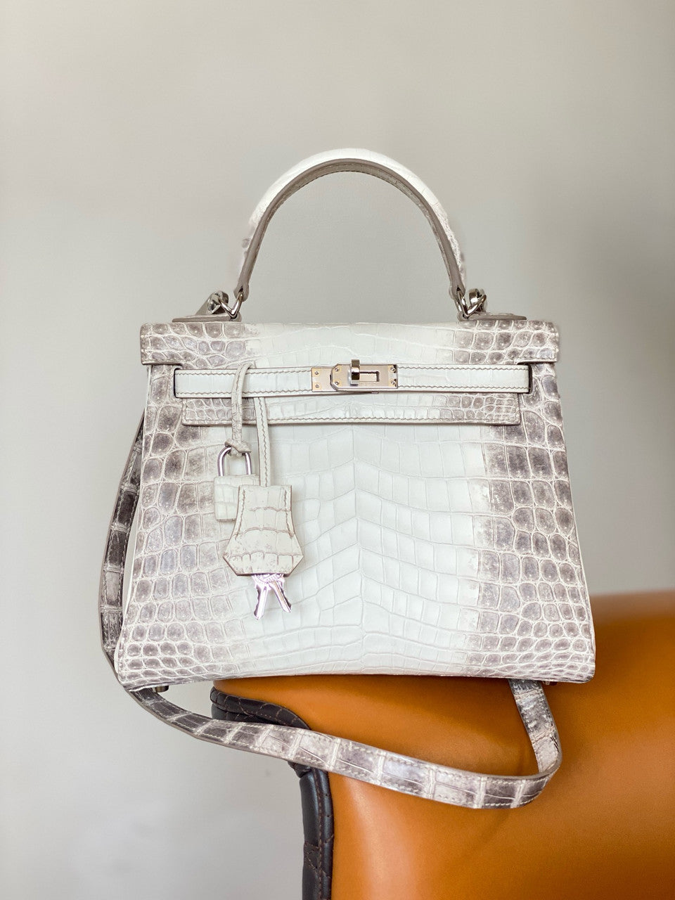 Hermes Kelly Bag 25cm Matte Himalaya Nilo Crocodile Retourne with Diamond Hardware