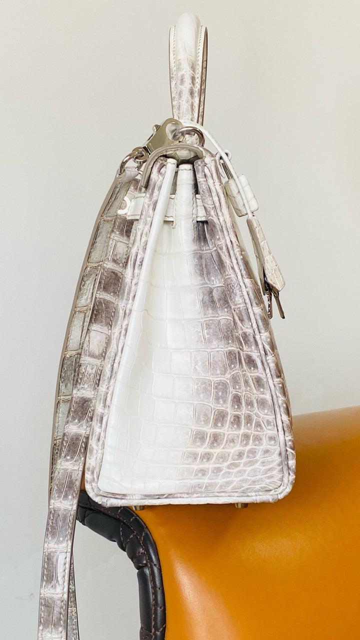 Hermes Kelly Bag 25cm Matte Himalaya Nilo Crocodile Retourne with Diamond Hardware