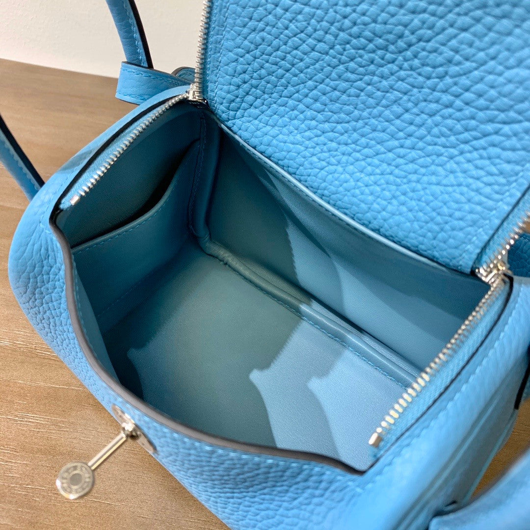 Hermes Mini Lindy 20cm Bag Blue de Nord Togo Palladium Hardware