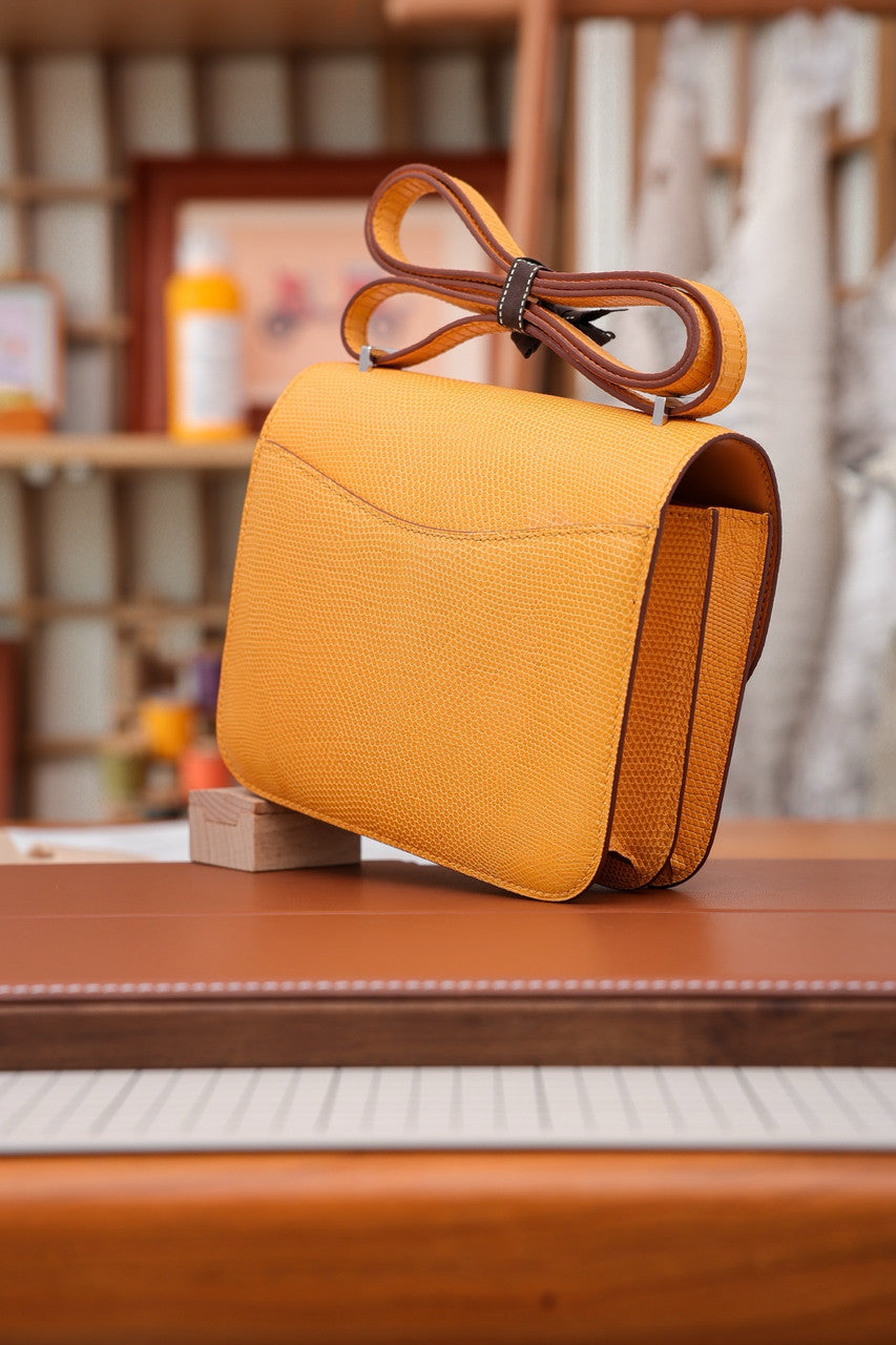 Hermes June D'Or  Constance 18 mini Bougainvillea Lizard bag