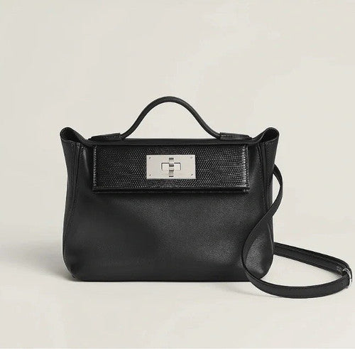 Hermes 2424 Mini Touch Black Volupto Leather  with Lizard Palladium Hardware