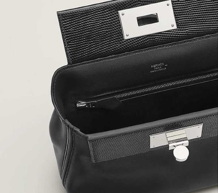Hermes 2424 Mini Touch Black Volupto Leather  with Lizard Palladium Hardware