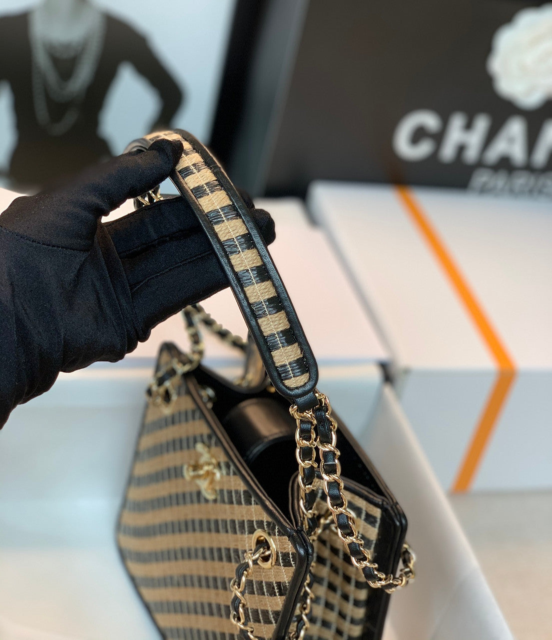 Chanel Raffia, Jute Thread drawstring bag