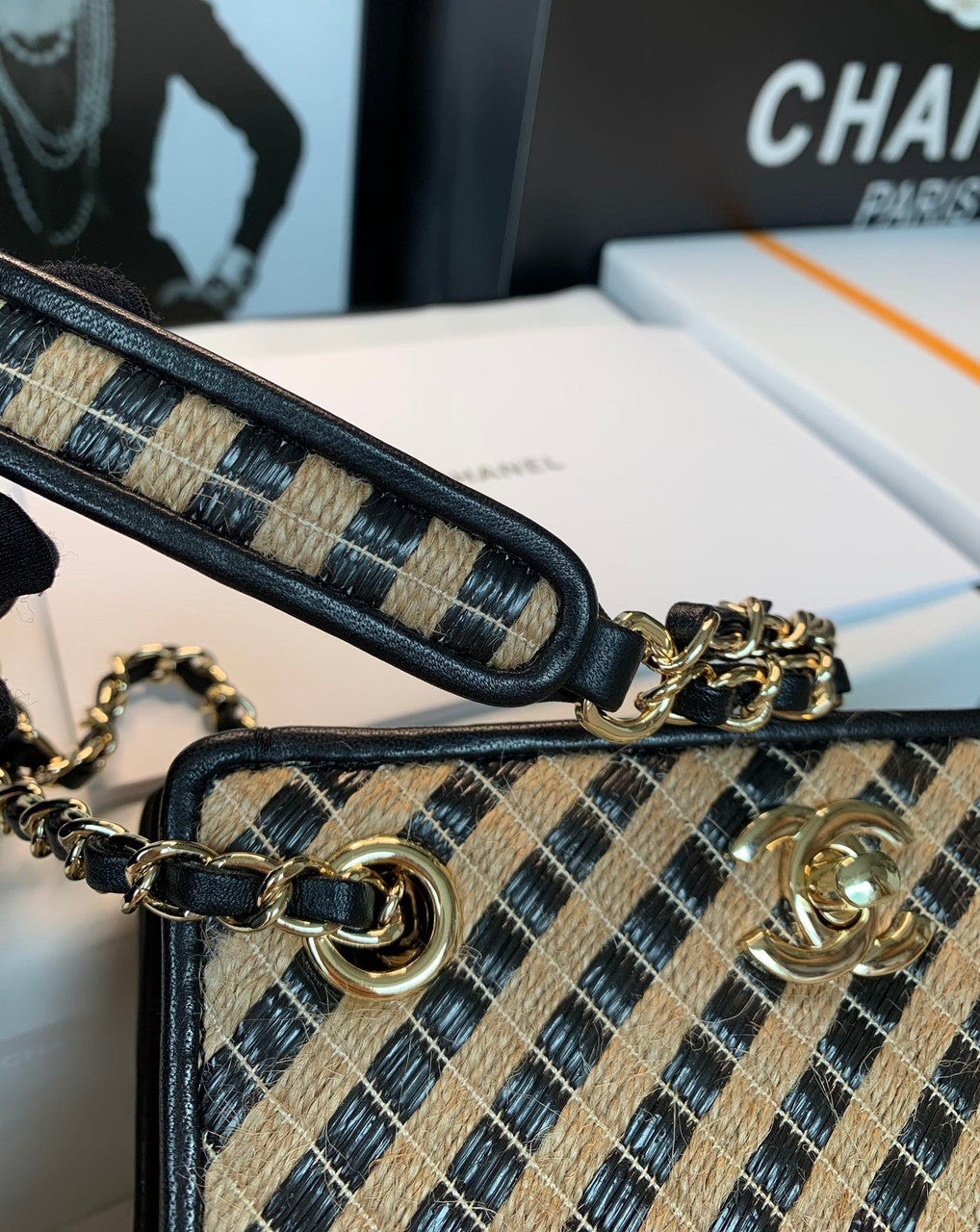 Chanel Raffia, Jute Thread drawstring bag