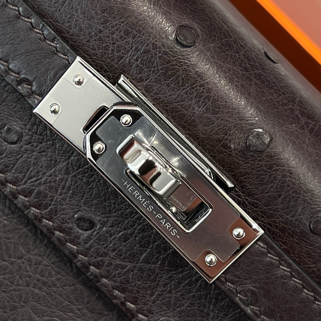Hermes Black Mini Kelly Pochette Ostrich with Palladium Hardware
