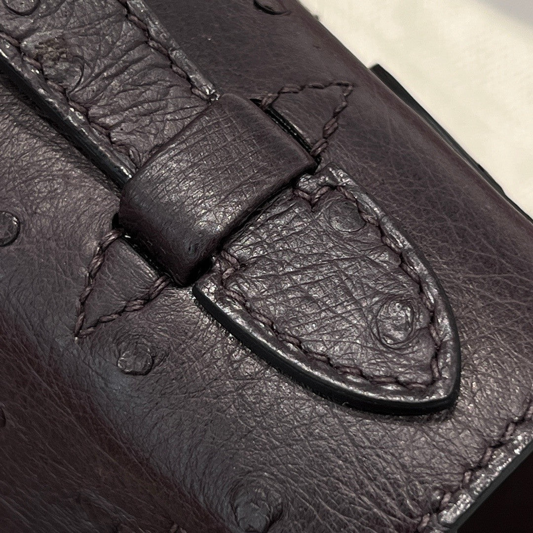 Hermes Black Mini Kelly Pochette Ostrich with Palladium Hardware