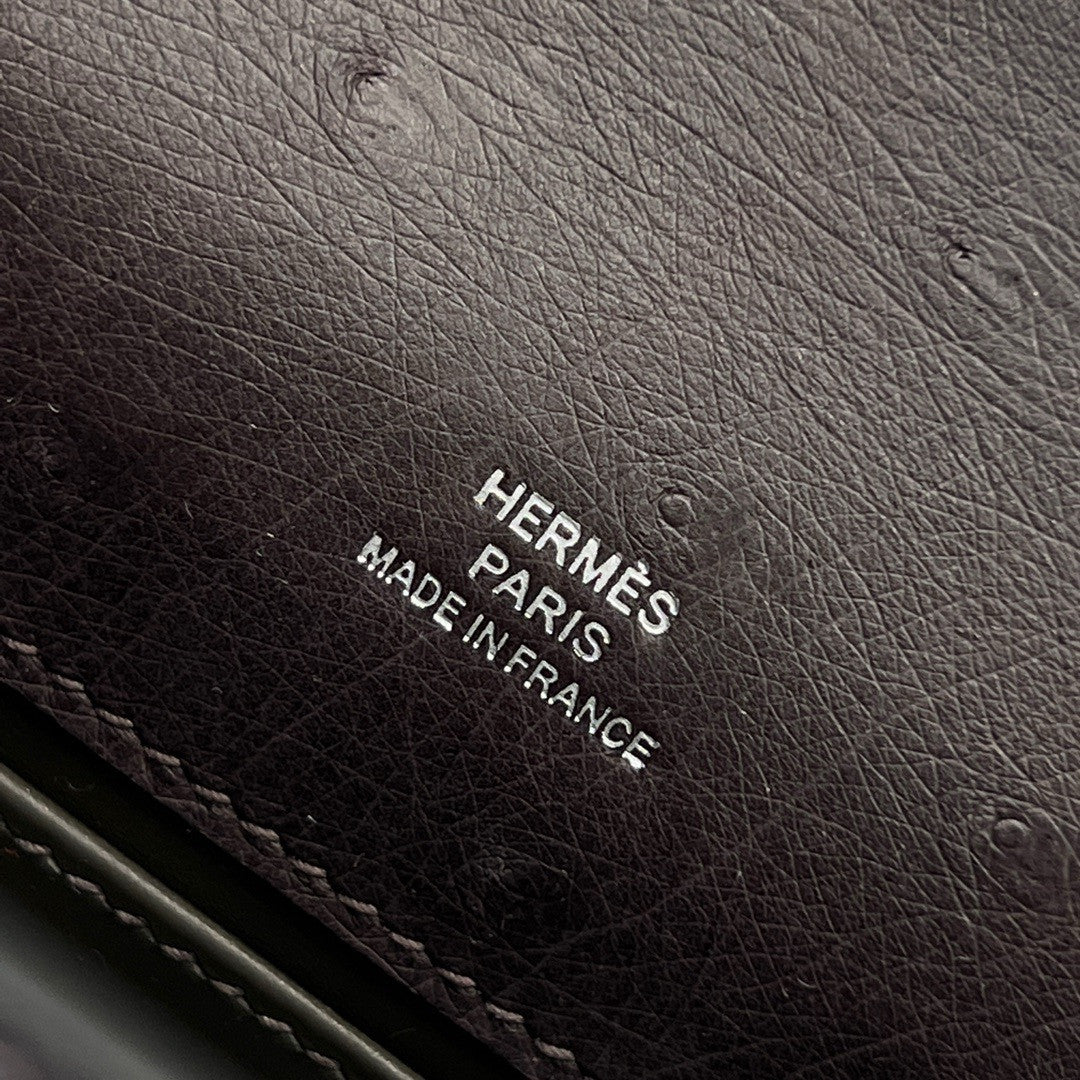 Hermes Black Mini Kelly Pochette Ostrich with Palladium Hardware