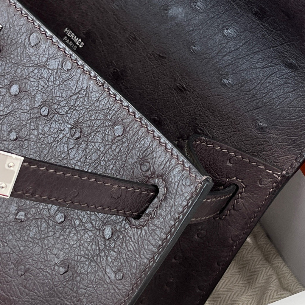 Hermes Black Mini Kelly Pochette Ostrich with Palladium Hardware