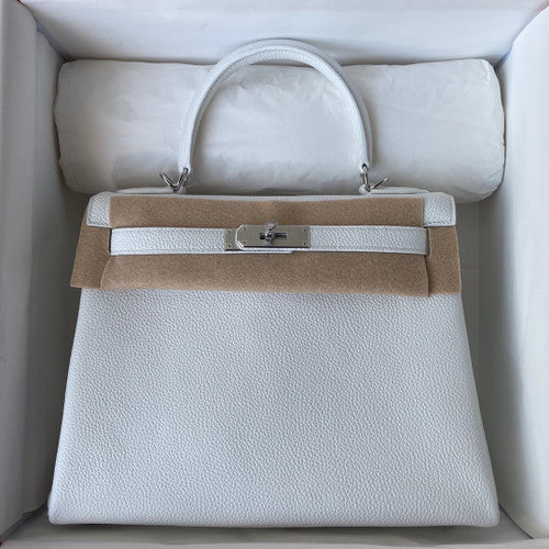 Hermès White Kelly 25  Togo Palladium Hardware