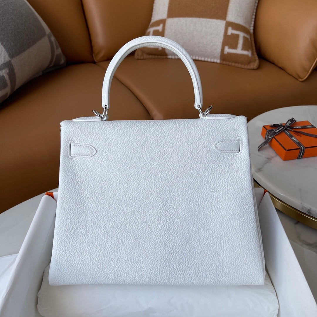 Hermès White Kelly 25  Togo Palladium Hardware