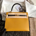 Hermes Amber/Black Kelly 25 cm Epsom Gold Hardware