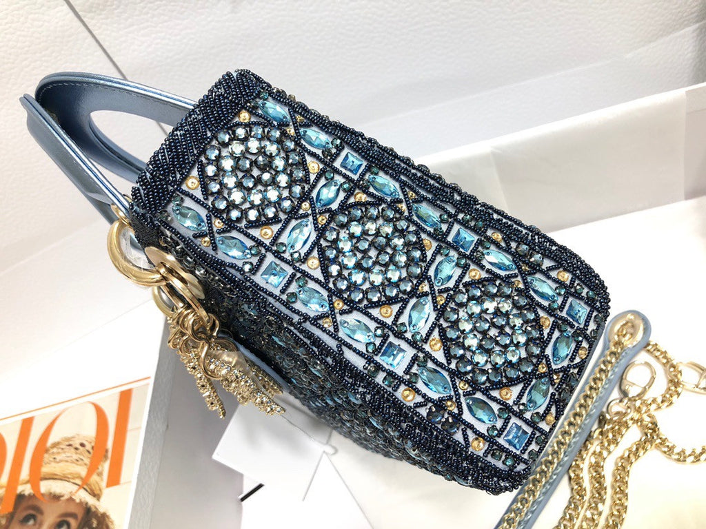 Christian Dior Limited Edition Small Blue Lady Dior bag with crystal and embroidered beads