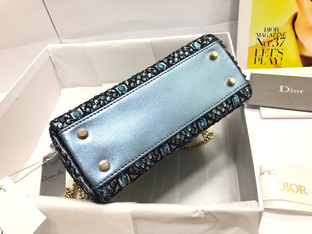 Christian Dior Limited Edition Small Blue Lady Dior bag with crystal and embroidered beads