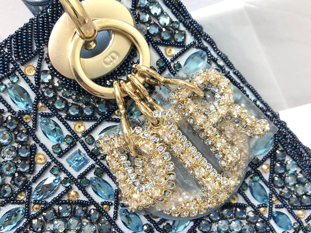 Christian Dior Limited Edition Small Blue Lady Dior bag with crystal and embroidered beads