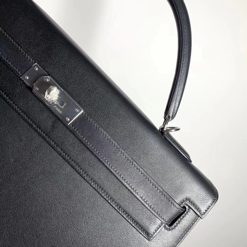 Hermes Sellier Kelly 40 Black Swift Palladium Hardware
