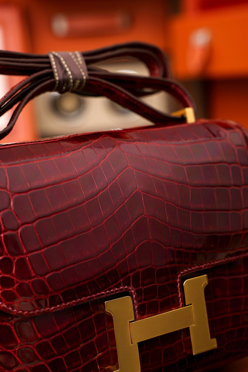 Hermes Bordeaux Constance 18 Crocodile Porosus