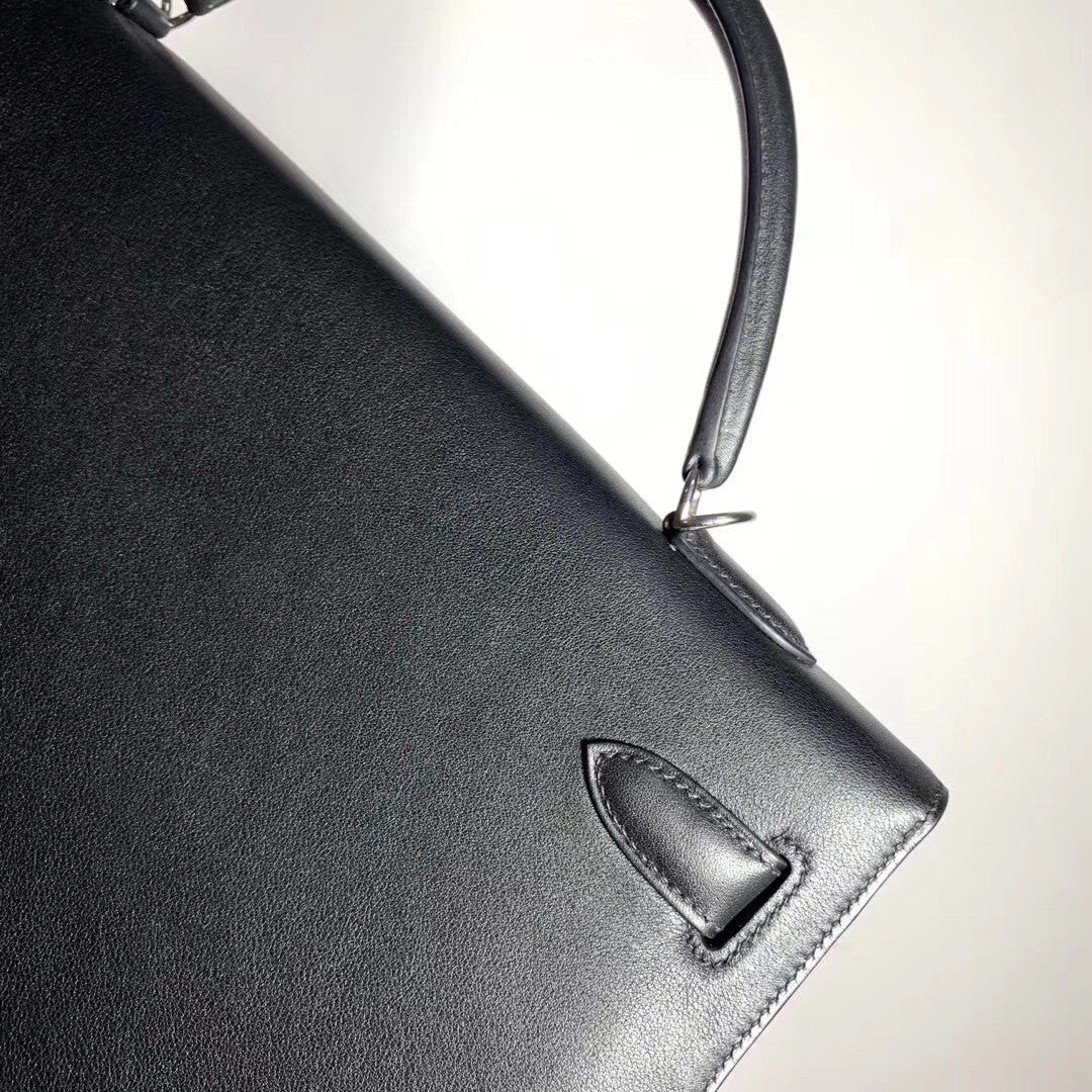 Hermes Sellier Kelly 40 Black Swift Palladium Hardware